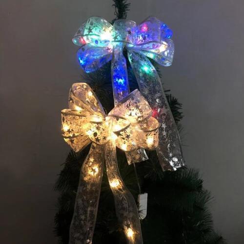 35cm Large Christmas Bows Glowing Bowknot Silver Printed Bow With LED Lights Christmas Craft Gift Bow Decoration Xmas supplies