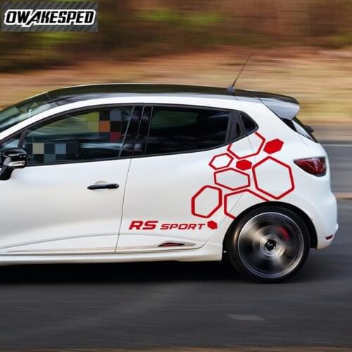 1 set Both Side Car Door Decor Stickers For-Renault Clio Polygons Geometry Graphic Vinyl Decals Auto Body Racing Sport Stripes