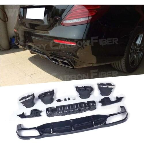 E Class ABS Rear Bumper Lip Diffuser Spoiler with Exhaust Tips for Benz W213 E200 E260 E300 2017-2019 E63 Style Lip Hugger Cover