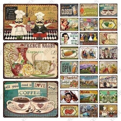 Food Beer Tea Signs Metal Retro Poster Beauty Chef Plaque American Wall Sticker Iron Painting Decor for Bar Club Shop Hotel Art