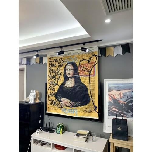 Mona Lisa Graffiti Tapestry Wall Hanging Bohemian Beach Mat Polyester Blanket Yoga Mat Home Bedroom Art Carpet95x73/150x100