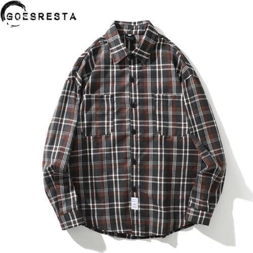 Мужские клечатые рубашки GOESRESTA China At AliExpress