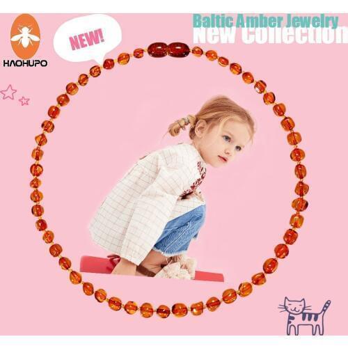 HAOHUPO Original Amber Teething Necklace Polished Baltic Amber Necklace for Baby Girls Boys Birthday Gifts GIC Women Amber