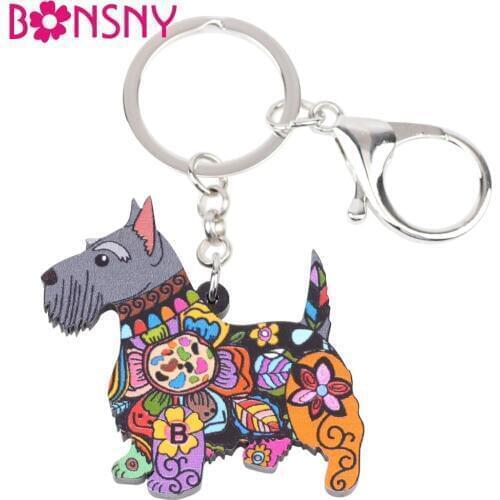 Bonsny Acrylic Statement Dog Jewelry Aberdeen Scottish Terrier Chain Key Ring For Women Girl Bag Charm Keychain Pendant Jewelry