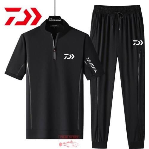 Daiwa Fishing Set Summer New Mens T-Shirt + Sports Trousers Suit Quick Drying Fishing Pants Fishing Clothing Sports Running Set