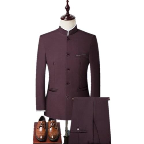 3 piece Men Suit Chinese Style Stand Collar Suit Male Wedding Groom Slim Fit Plus Size 4XL Blazer Set Tuxedo(Jacket+Pant+Vest)