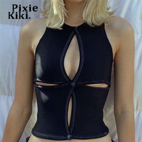 PixieKiki Cyber Y2k Cut Out Crop Top Women Sleeveless T Shirts Summer 2021 Grunge Clothes Black Sexy Tight Tank Tops P82-BZ12
