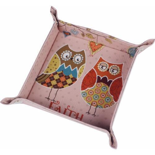 LINKWELL 1PC Fashion Pink Owl Faith Cute Design Kid Girl PU Leather Mens Catchall Change Key Wallet Coin Box Storage Tray Valet