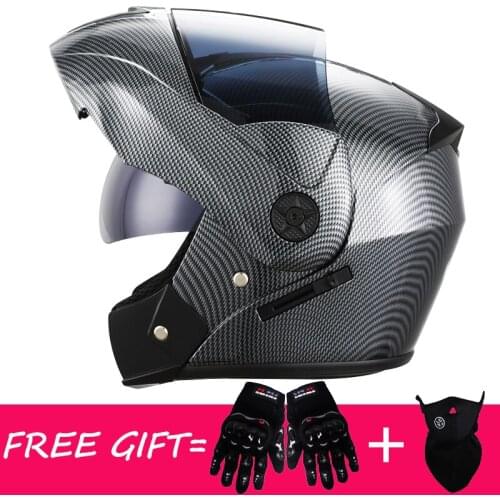 2020 DOT Motorcycle Motocross Helmets Moto Modular Dual Lens Carbon Helf Helmet Full Face Helm Safe Flip Up Cascos capacete