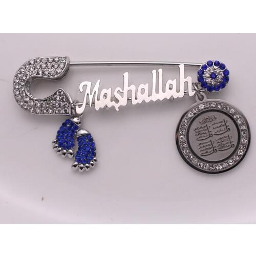Muslim islam turkish evil eye Koran four Qul suras Mashallah Stainless steel brooch baby pin