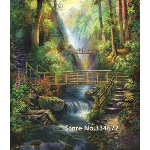 Bridge in forest green scener for Embroidery Needlework 14CT Counted Unprinted DIY Cross Stitch Kits Handmade Art Wall Decor