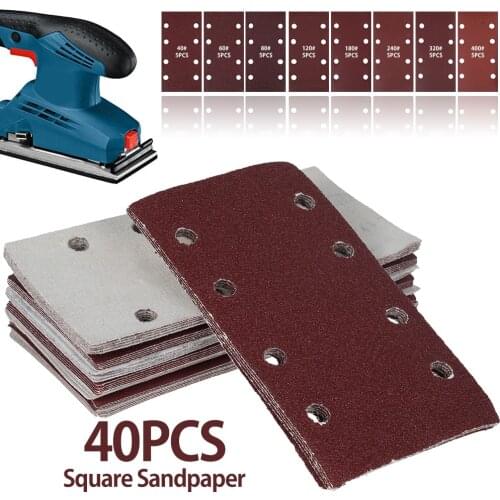 40pcs Square Sandpaper Grit Flocking Sand Paper 8 Hole 40-80 Grit Assortment Abrasive Paper Sheets for Car Polish Tools 185x95mm