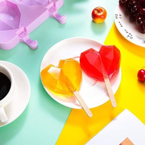 New Diamond Love Heart Popsicle Mold Silicone Ice Cream Mold Homemade Ice Pop Mould with Lid Ice Cream Mold Ice Maker
