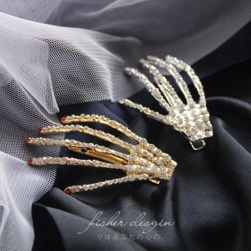 New Fashion Personality Punk Style Full Diamond Skull Alloy Color Preservation Women Hairpin Party Accessories