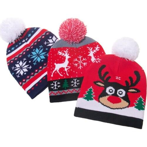 New Fashion Red Santa Claus Snowman Pompom Knitted Beanie Caps Winter Hat For Kids Children Boys Christmas