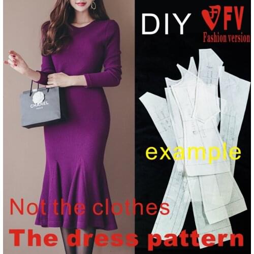 Slim high stretch knitted fabric dress sewing pattern fishtail skirt clothing design plate drawing BLQ-399