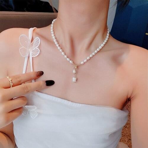 Origin Summer Temperament Beaded Freshwater Pearl Chokers Necklace for Women Korean White Rose Flower Necklace Jewellery