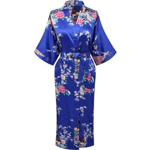 Plus S-XXXL Print Peacock&Flower Sexy Women Silk Rayon Nightgown Bridesmaids Wedding Robes Sleepwear Kimono Bath Dressing Gown