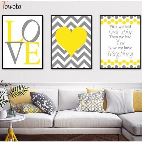 Modern Girls Nursery Wall Art Yellow Heart Print Love Quotes Posters Canvas Painting Decoration Wall Pictures for Living Room