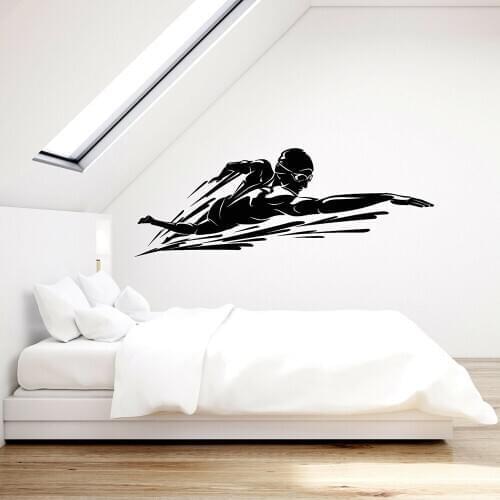 Swimming Sport Wall Decal Swimming Pool Swimmer Water Sports School Wall Stickers Boys Bedroom Decoration Vinyl Decals B395