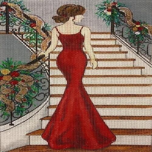 Popular Embroidery Lady in Christmas Red Cross Stitch Beginner Kit with 14CT Aida Counted Canvas & Free Shipping for Home Decor