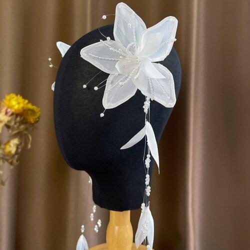 Simple White Flower Hair Clip Bridal Tiaras Handmade Wedding Accessories Beaded Pearls Barrette Side Clips Set For Bridesmaid