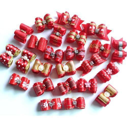 60 Pcs Pet Accessories Handmade Cute Bowknot Hair Bow Rubber Bands For Puppy Cat Dog Grooming Accessories Dog Hair Rubber Bands
