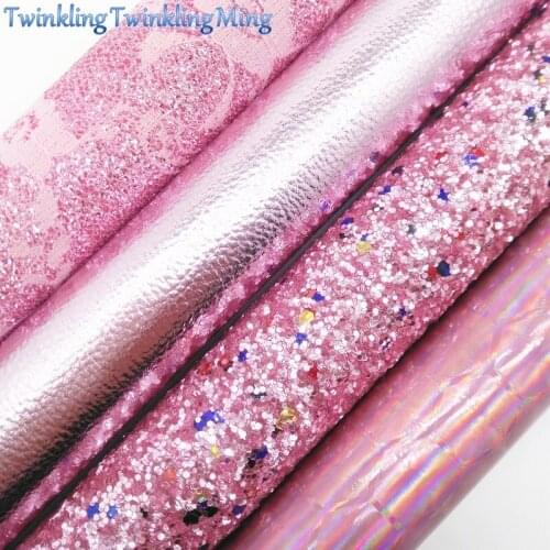 PINK Glitter Fabric, Chunky Glitter Leather Fabric,Iridescent Faux Leather Fabric For DIY Bows 8"x11" Twinkling Ming XM085
