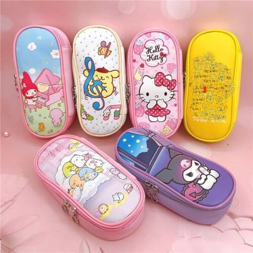 Sanrio hello kitty cartoon boy girl PU pencil case student pencil case stationery case Kuromi Cinnamon dog storage bag