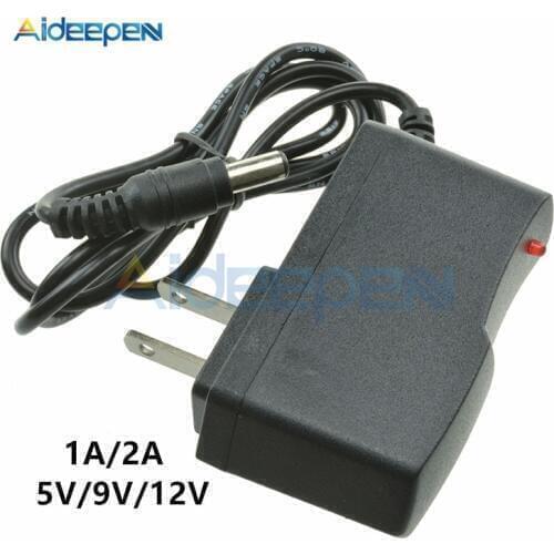 AC 110V 220V to 5V 9V 12V 1A 2A US Socket Plug Power Adapter Converter Universal Wall Charger 5.5 X 2.1MM Line Length 1M