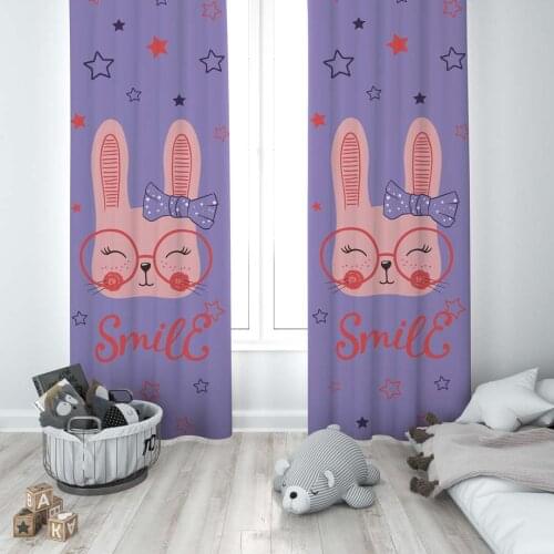 Curtains Children 3D Printed Decorative Items Home Childrens Room Purple Smile Rabbit Model 174