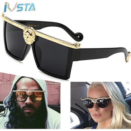 IVSTA Steampunk Sunglasses Men Gold Head 3D Lion Luxury Punk Clout Goggles Oversized Glasses Women Gothic Big Festival Retro