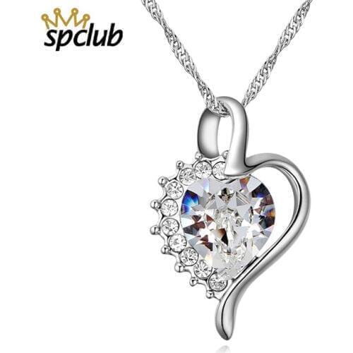 SPCLUB Crystal From Swarovski Heart Pendants Necklaces For Women Fashion Charming Necklaces Wedding Party Jewelry