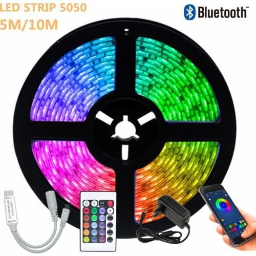 LED Strip Light 5050 5M 10M Waterproof Bedroom Decoration Lamp Strips Flexible Ribbon Warm String Bluetooth Controller Lighting