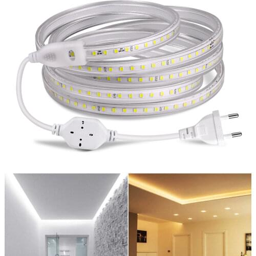 SMD 5050 LED Strip light Waterproof 220V Outdoor Garland Garden Decoration lamp RGB Diode Tape Bedroom Kitchen Cabinet Backlight