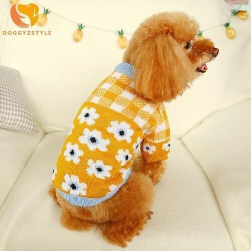 Dogs Sweater Winter Flower Plaid New Arrival Dog Clothes Sweet Dog Jacket Coat For Teddy Chihuahua Jumper Puppy Pet Cloth XS-XL