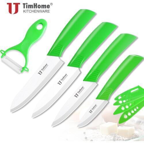 5pieces ceramic knife set kitchen 3" 4" 5" 6" chef knives + ceramic peeler + 4pcs knife sheath/ cover Timhome ceramic knife