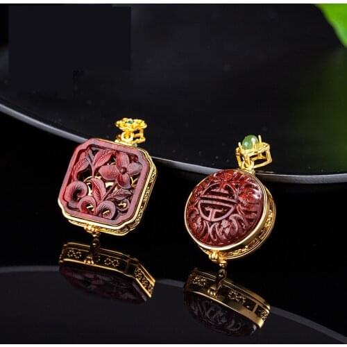 UBESTNICE Ethnic Natural Hollow Pterocarpus Santalinus Pendant For Women Redsandalwood Opened Pendant Necklaces Fine Jewelry