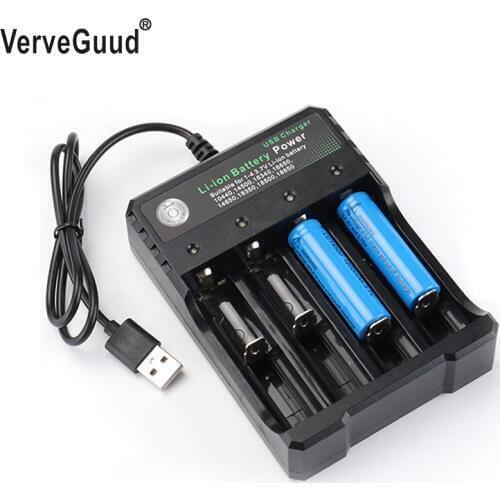 VerveGuud 4Slots Li-ion Battery USB Independent Charging 10440 14430 14500 16340 16650 14650 18350 18500 18650 Battery Charger