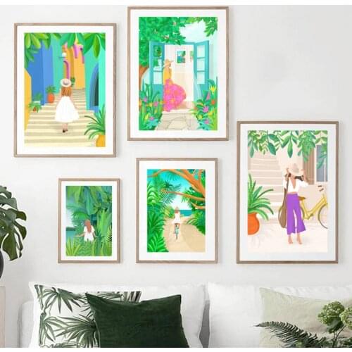 Italy Woman Field Travel Picnic Monstera Wall Art Canvas Painting Nordic Posters And Prints Wall Pictures For Living Room Decor