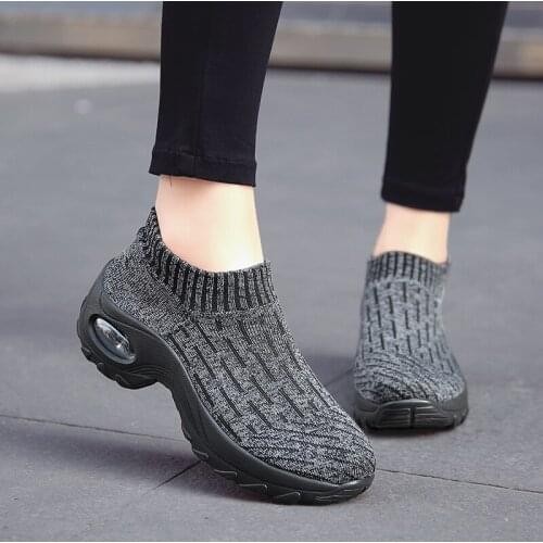 Women Tennis Shoes Breathable Mesh Height-increasing Slip-on Female Sock Footwear Outdoor Women Sneakers Thick Bottom Platforms