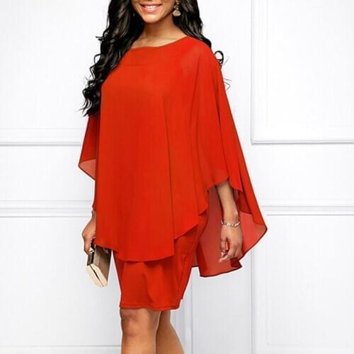 Women Casual Batwing Sleeve Knee-length Pencil Dress Ladies Elegant Solid Color O-neck Three Quarter Sleeve Dress