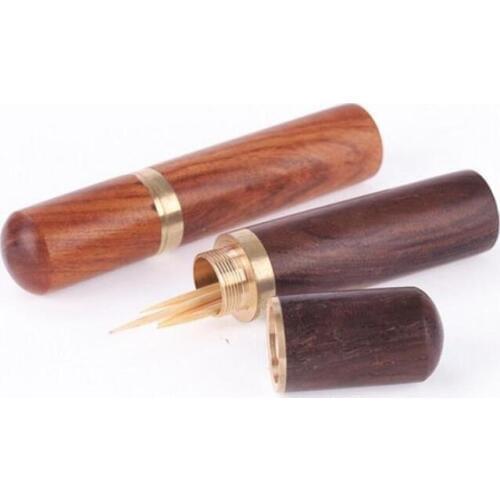 100pcs Ebony Wood Toothpick Holder Bucket Mini Box Hiking Portable Craft Handmade Gift 8*1.8cm SN3172