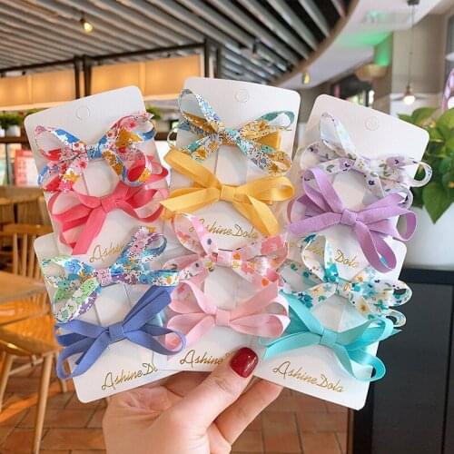 2pcs Fabrics Bow Flower Sweet Hairpins Women Girl Princess Kid Hair Clip Pin Barrettes Hairgrip Hair Accessories