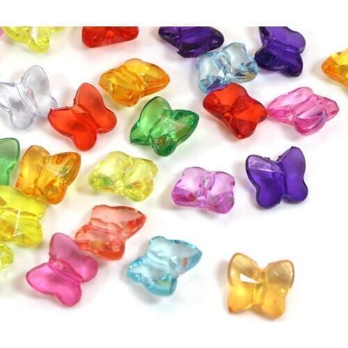 200 Mixed Colour Transparent Acrylic Faceted Butterfly Beads 10X8mm