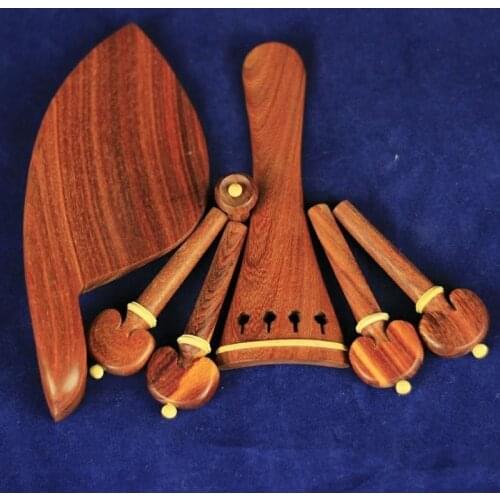 5 sets new natural rosewood 4/4 violin accessories peg tailpiece chinrest endpin