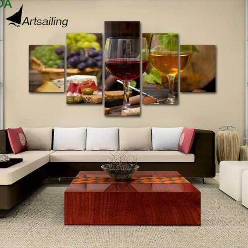5 Pieces White Wine Racks Painting large Canvas Wall Art huge Modern Decor Printed Painting Canvas Pictures for Kitchen
