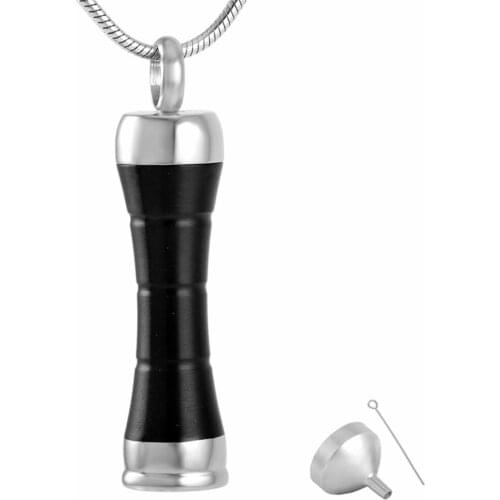 9256 Stainless Steel Cremation Jewelry Black Cylinder Urn Ashes Pendant Keepsakes