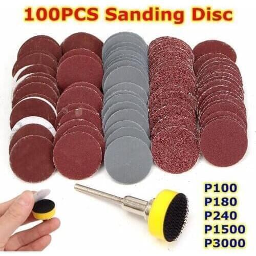 100Pcs 1inch Sanding Disc + Loop Sanding Pad 1inch + 1/8inch Shank Abrasives Hook Loop Backer SandPaper Mixed Set