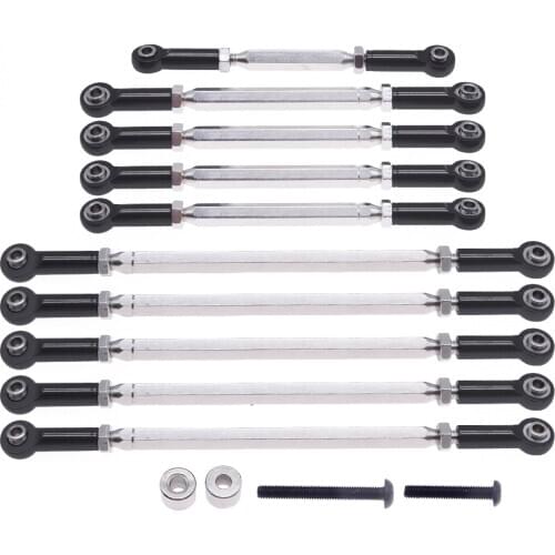 RCAWD alloy 10 pcs/set + #45 steel full car tie rod/steering link for 1-10 RGT 86100 86110 FTX5579 Outback Fury crawler parts